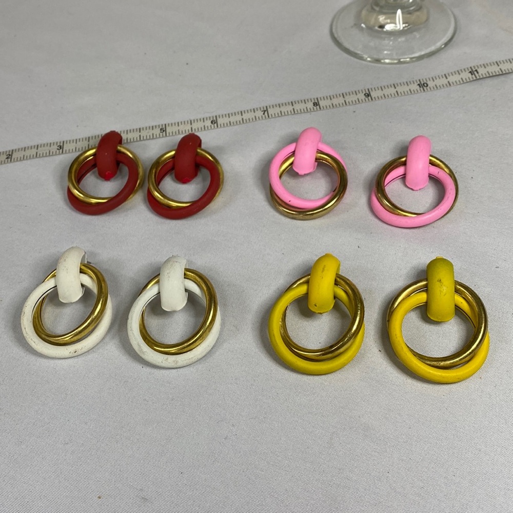 Four pair vintage abstract colorful door knocker style earrings